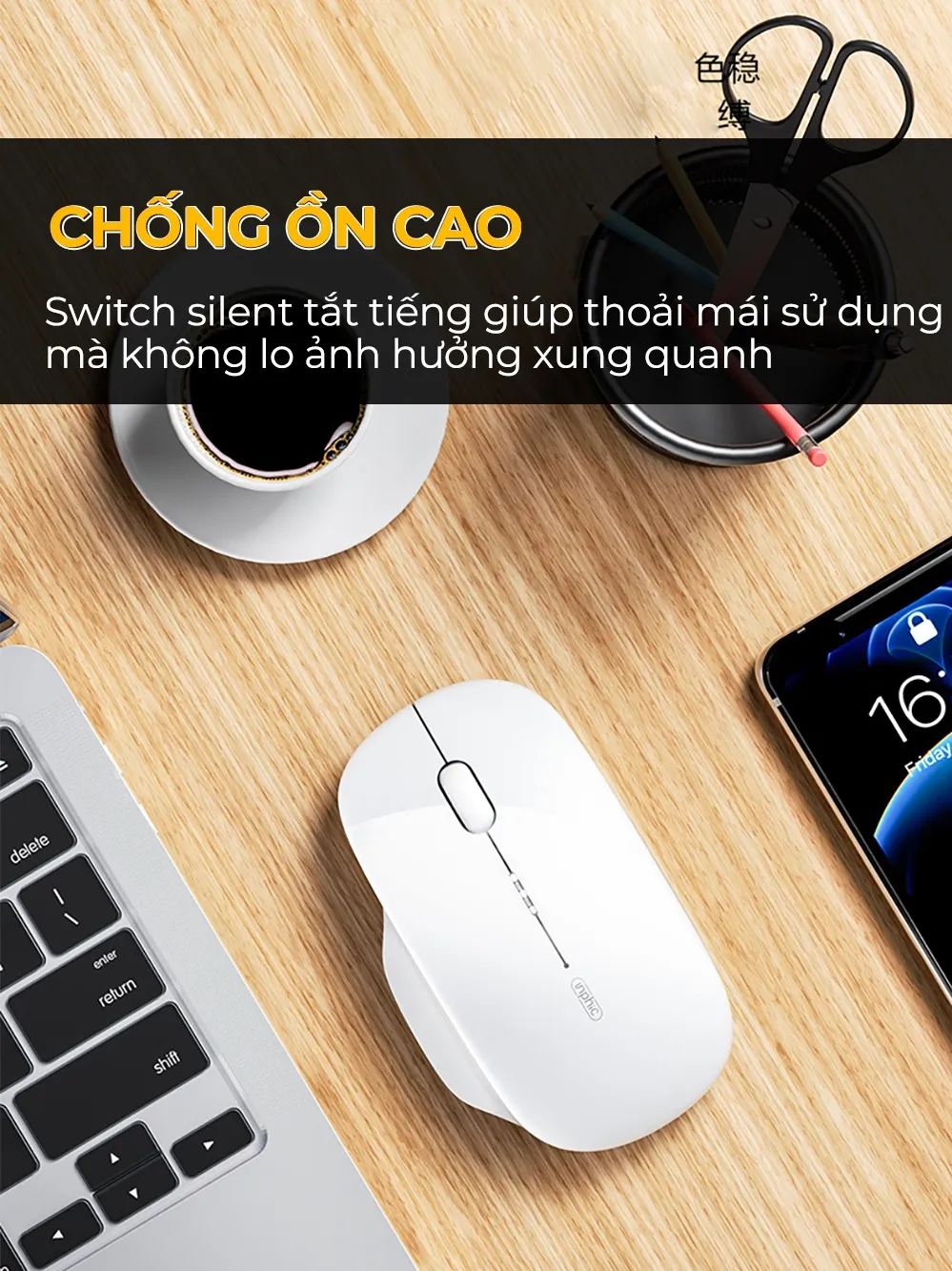 Ảnh Chuột máy tính không dây SIDOTECH M1 wireless 2.4G pin sạc silent chống ồn công thái học cho laptop táo pc hiển thị pin 4