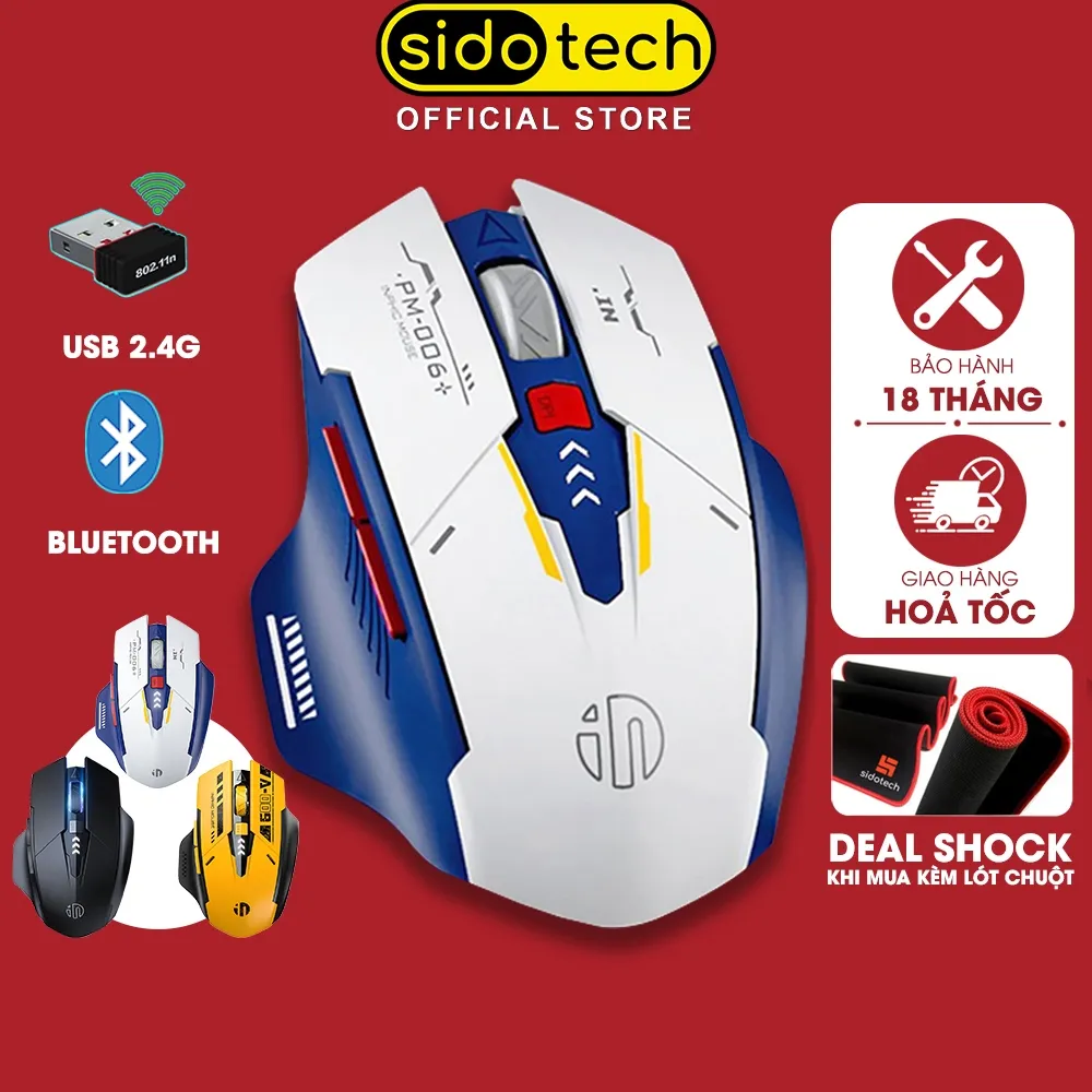 Ảnh Chuột máy tính không dây gaming SIDOTECH M6P GUNDAM pin sạc 6 nút công thái học silent tắt tiếng chống ồn wireless 1