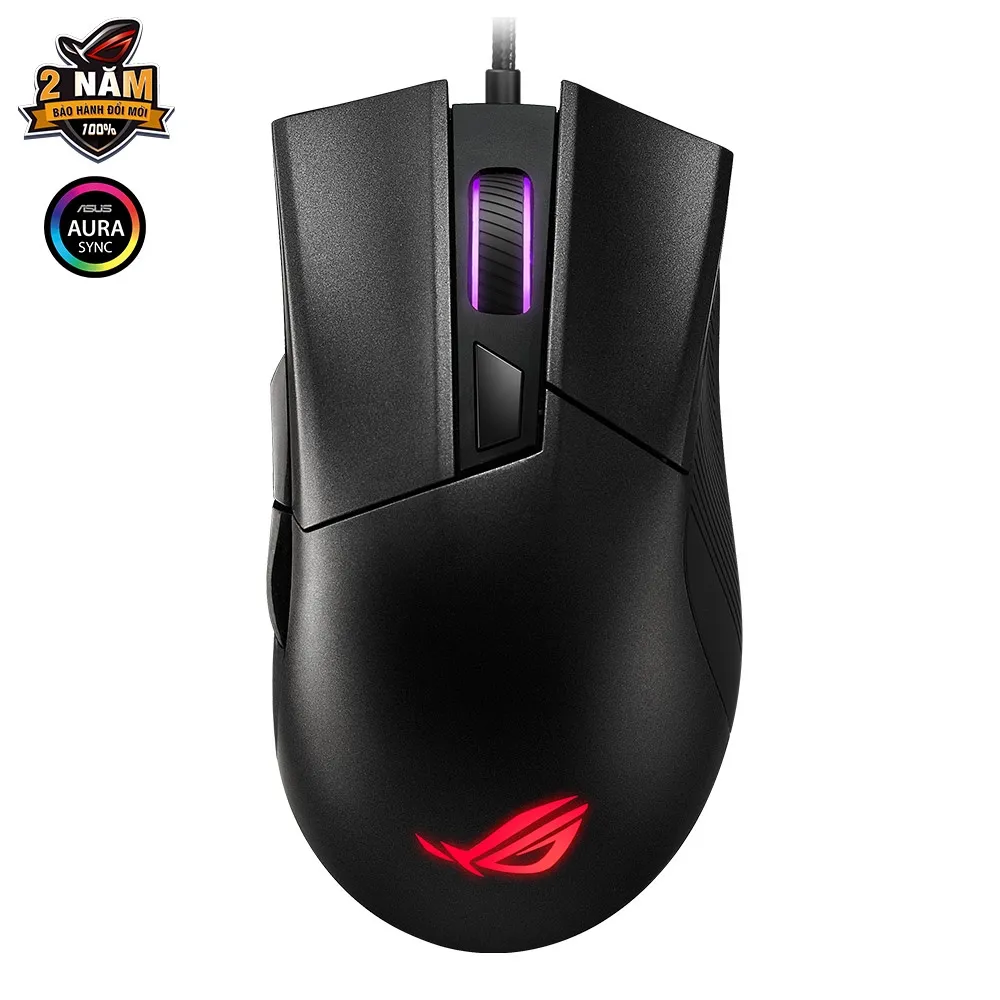 Ảnh Chuột Quang Chơi Game Asus ROG Gladius II Core Gọn Nhẹ, dpi 6200, RGB Aura Sync 3