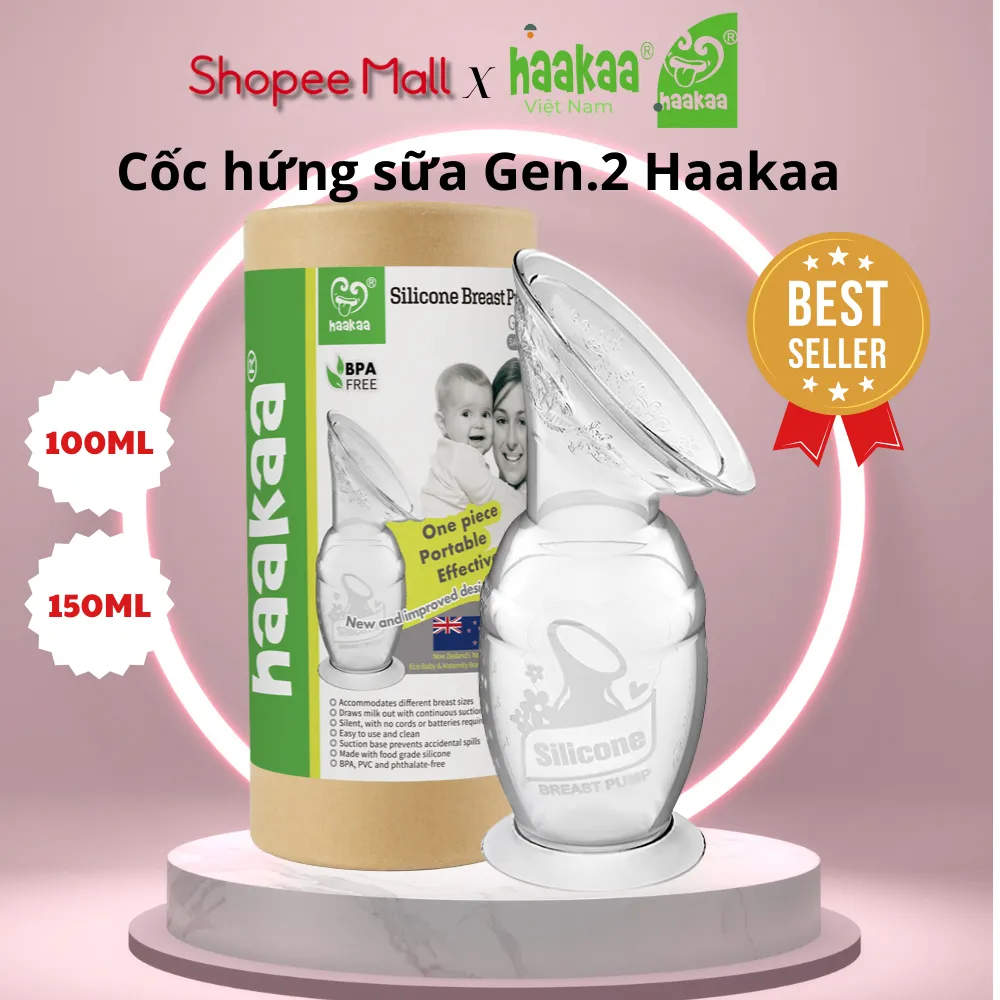 Ảnh Cốc Hứng Sữa Cao Cấp Silicone Gen.2 100/150ml Haakaa, New Zealand. Thay thế máy hút sữa hiệu quả 2
