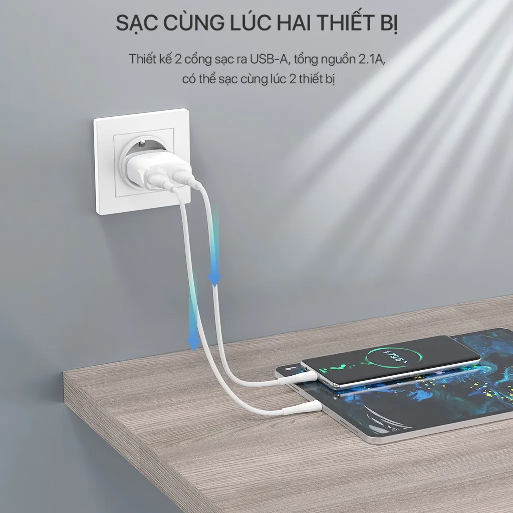 Ảnh Cốc Sạc 2 Cổng USB Wook RT-K9 2.1A Kèm Cáp 1m Hàng Chính Hãng 3
