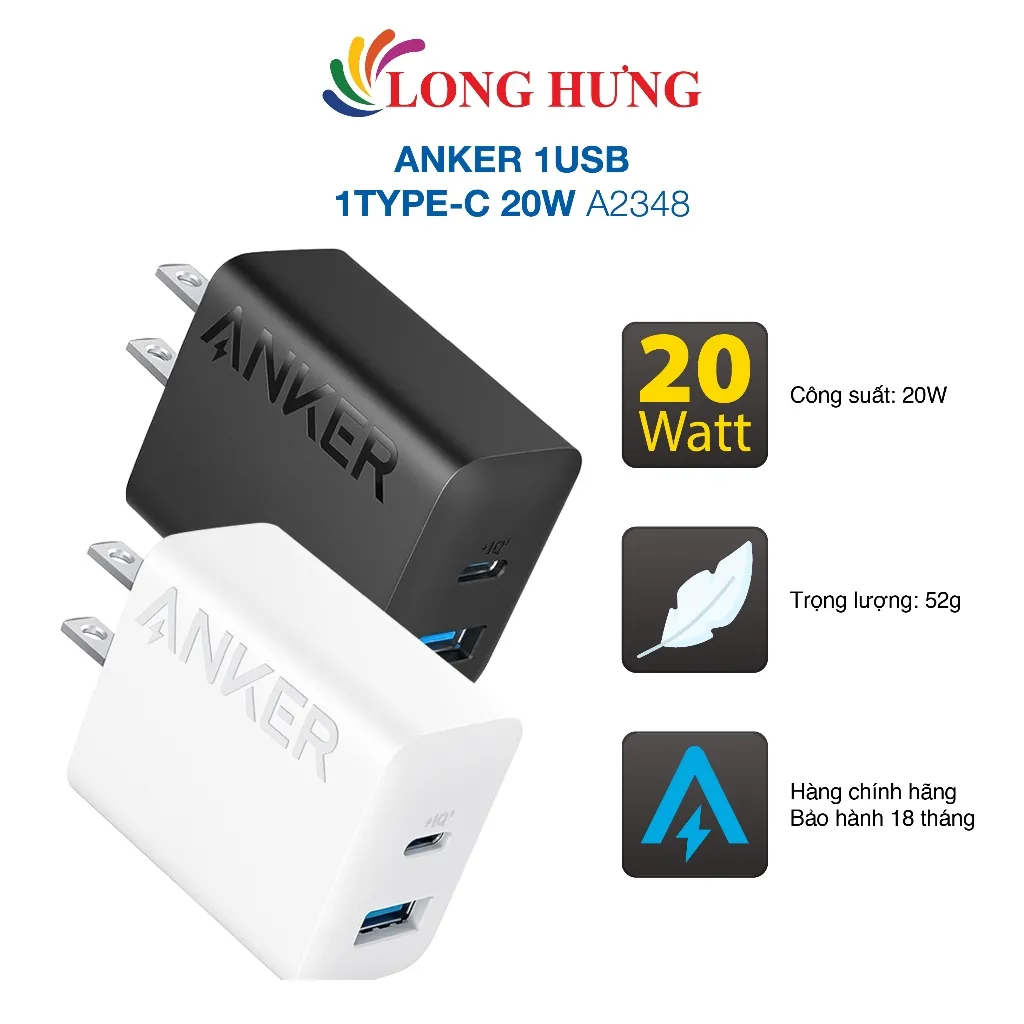 Ảnh Cốc sạc Anker 1USB 1Type-C 20W A2348 - Hàng chính hãng 1