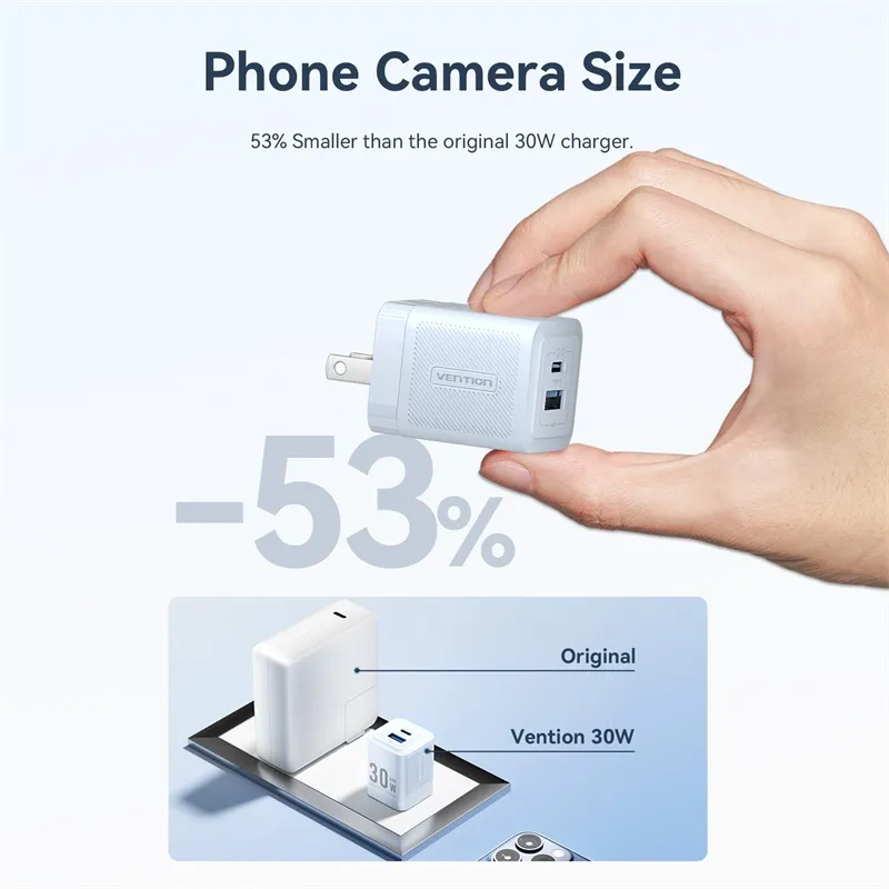 Ảnh Cốc sạc Vention 30W GaN sạc USB C Sạc PD + USB 2 cổng 20W với QC4.0 PD USB typec sạc nhanh US cho Ip 16 Samsung Android 3