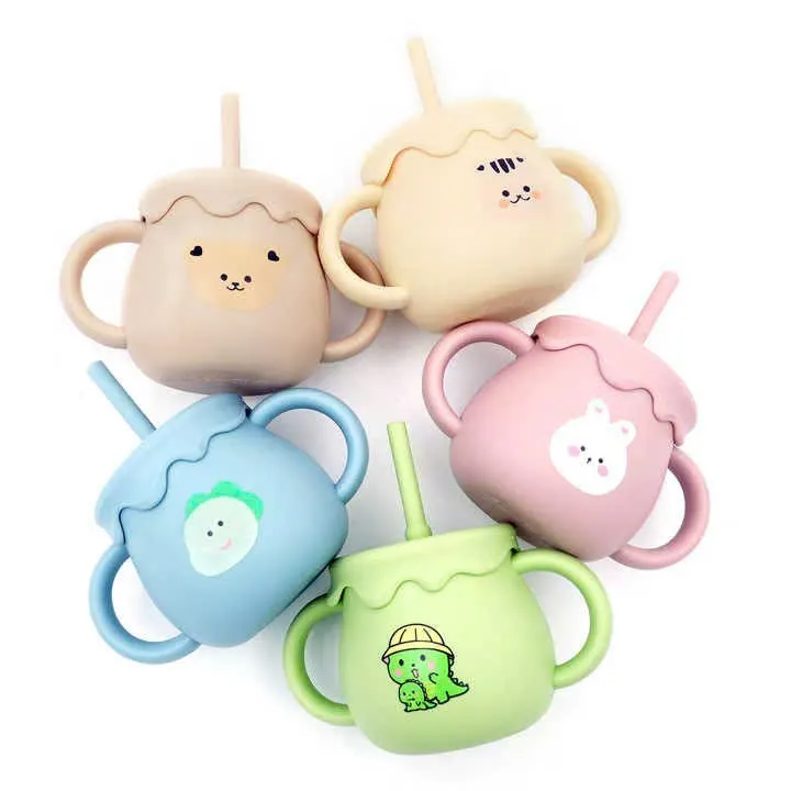 Ảnh Cốc tập uống nước silicon KidAndMom có chức năng đẩy nắp đậy tiện lợi,Cốc tập hút cho bé 1