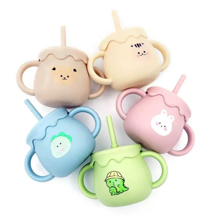 Ảnh Cốc Tập Uống, Tập Hút Silicon Thực Phẩm 3 Giai đoạn KidsWorld Tặng Kèm Nắp Cho Bé 2