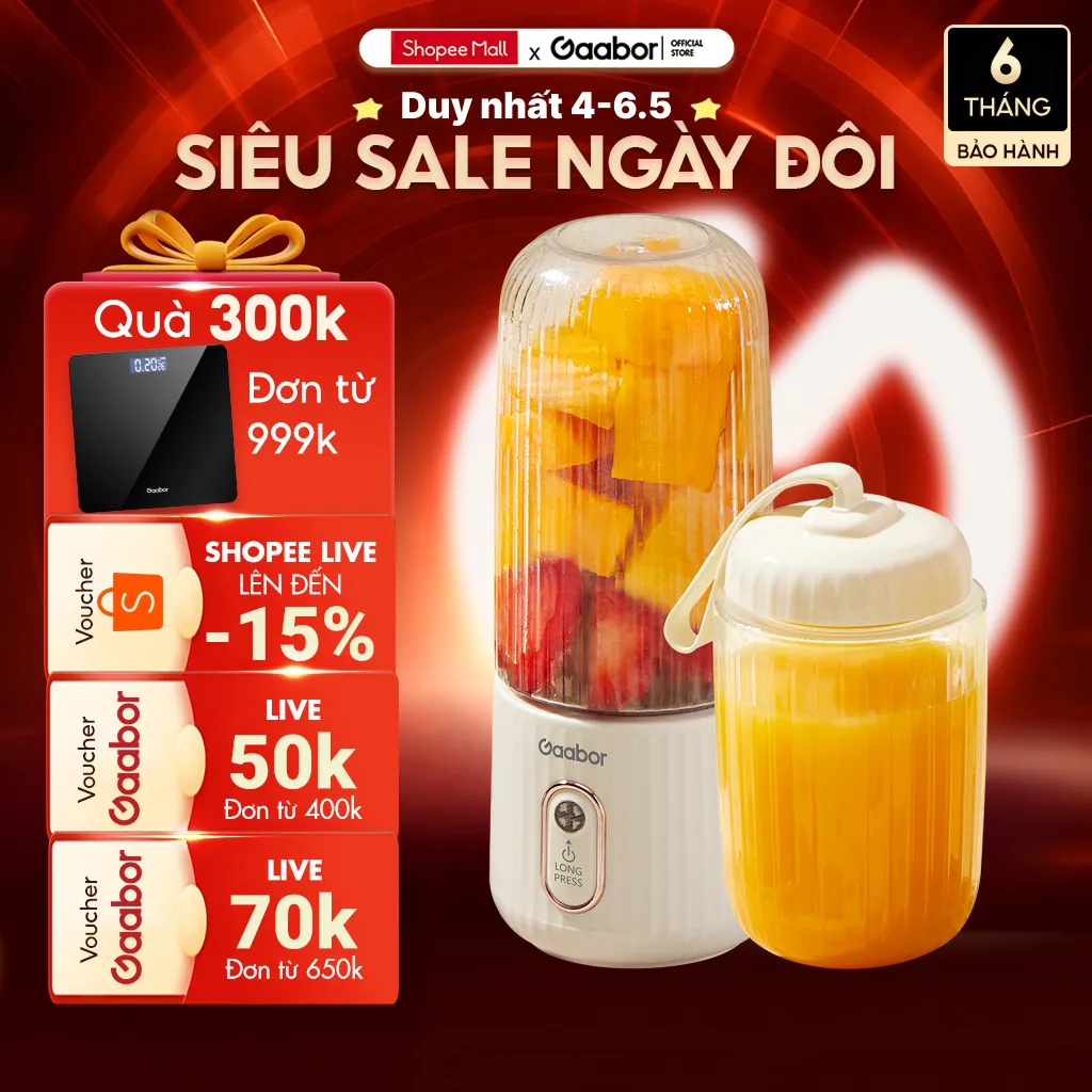 Ảnh Cốc xay sinh tố cầm tay kèm ly đôi 350ml + 280ml pin sạc cổng USB nhỏ gọn Gaabor FP03T-WH01A 1
