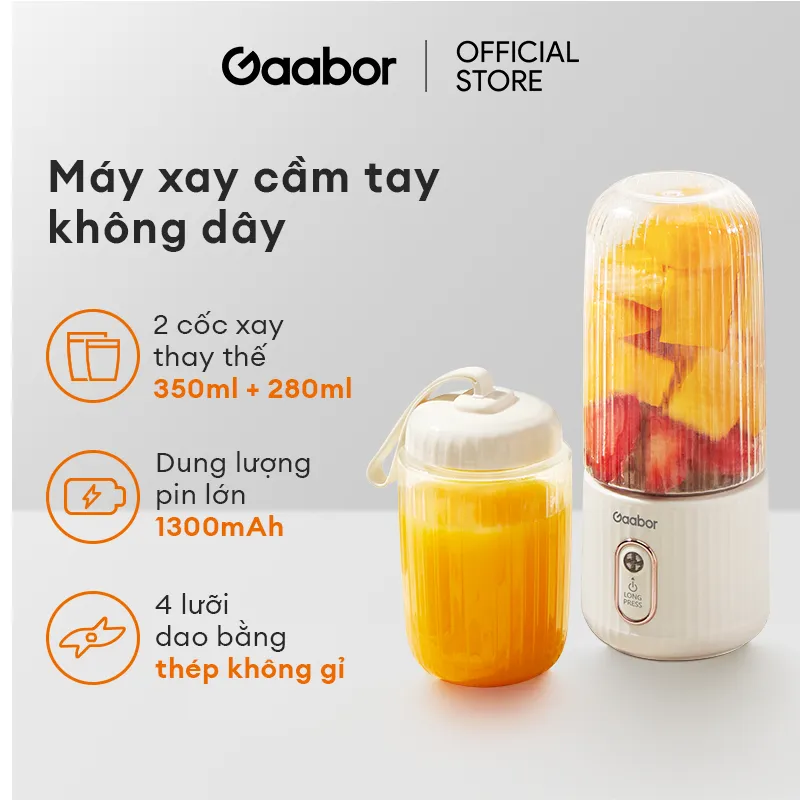 Ảnh Cốc xay sinh tố cầm tay kèm ly đôi 350ml + 280ml pin sạc cổng USB nhỏ gọn Gaabor FP03T-WH01A 3