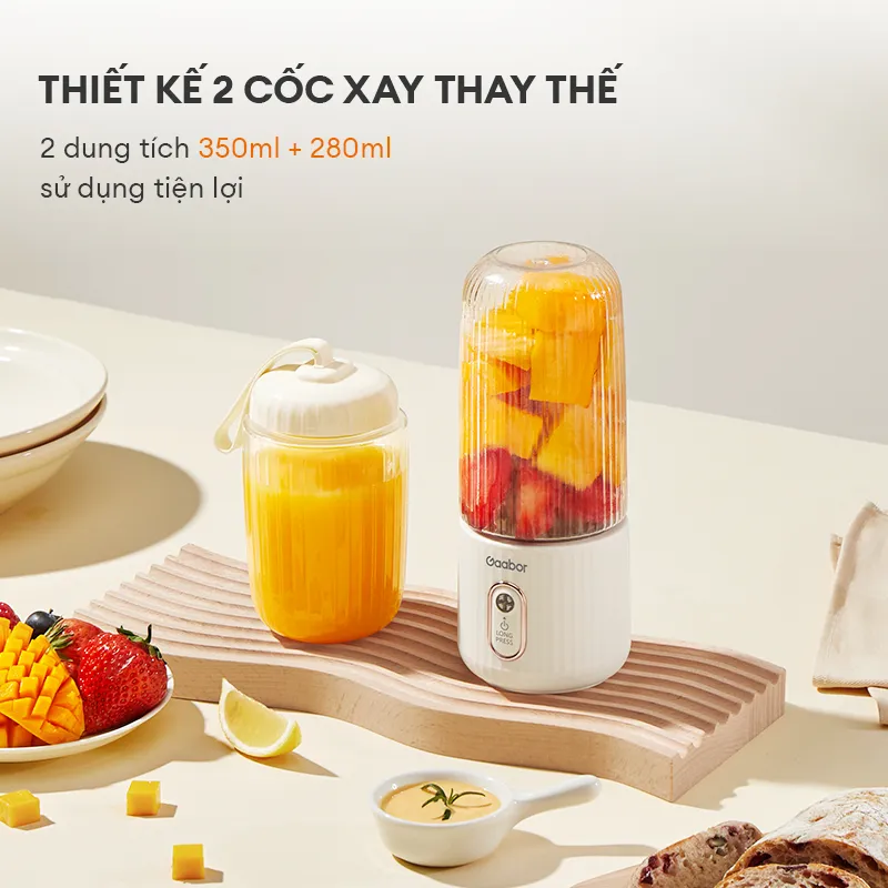 Ảnh Cốc xay sinh tố cầm tay kèm ly đôi 350ml + 280ml pin sạc cổng USB nhỏ gọn Gaabor FP03T-WH01A 4