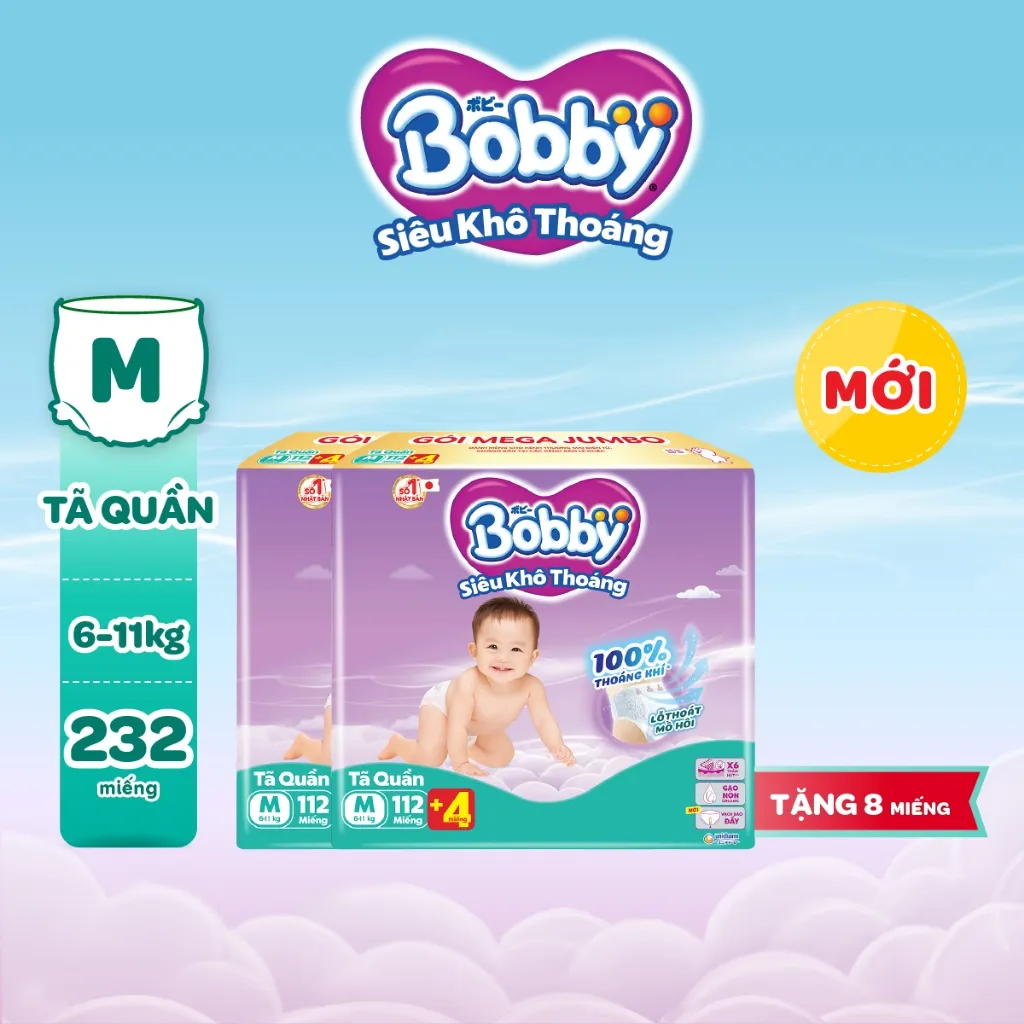 Ảnh Combo 02 tã quần Bobby Siêu Khô Thoáng - 100% Thoáng Khí Mega Jumbo M112/L96/XL84/XXL76 1