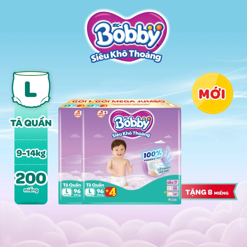Ảnh Combo 02 tã quần Bobby Siêu Khô Thoáng - 100% Thoáng Khí Mega Jumbo M112/L96/XL84/XXL76 2