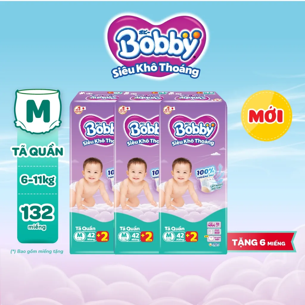 Ảnh Combo 03 gói tã quần Bobby Siêu Khô Thoáng - 100% Thoáng Khí Jumbo S46/M42/L36/XL32/XXL28/XXXL22 1