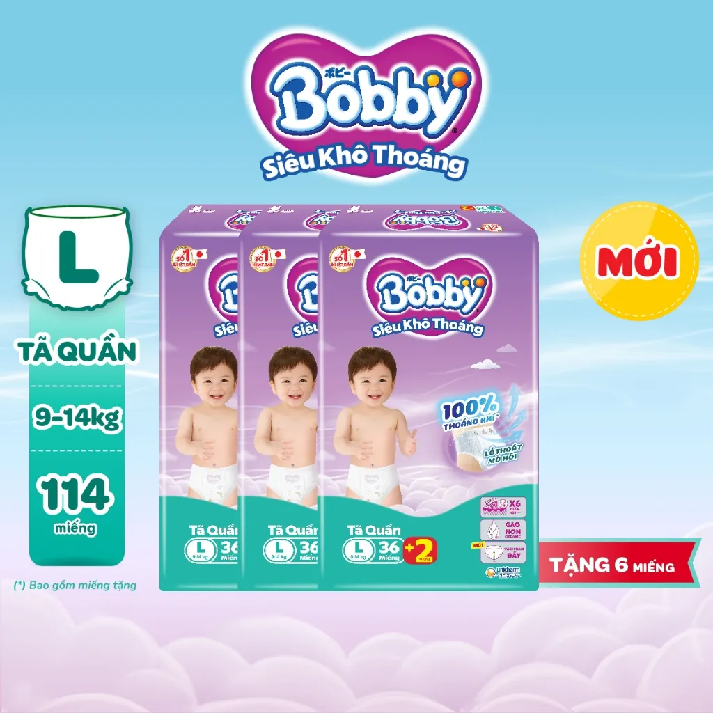 Ảnh Combo 03 gói tã quần Bobby Siêu Khô Thoáng - 100% Thoáng Khí Jumbo S46/M42/L36/XL32/XXL28/XXXL22 2