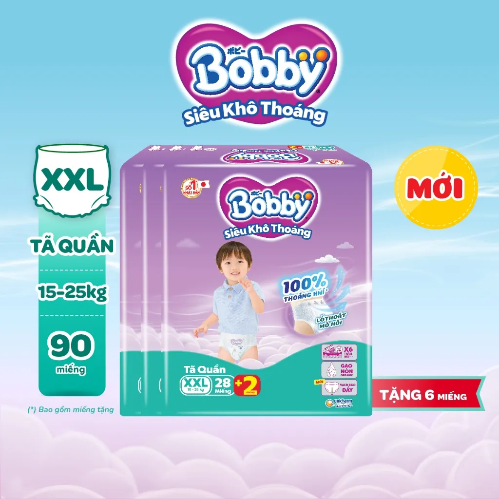 Ảnh Combo 03 gói tã quần Bobby Siêu Khô Thoáng - 100% Thoáng Khí Jumbo S46/M42/L36/XL32/XXL28/XXXL22 4