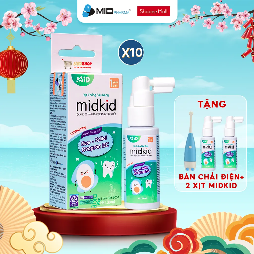 Ảnh Combo 10 Hộp - Xịt chống sâu răng cho bé Midkid vị nho 30ml cho bé từ 1 tuổi 1