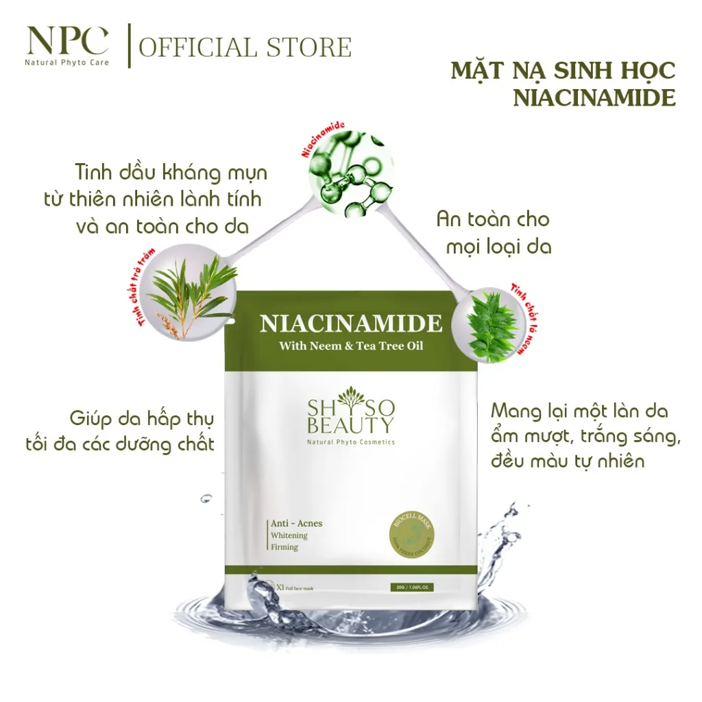 Ảnh Combo 10 miếng mặt nạ SHSO Beauty Biocell Niacinamine 4% dành cho da mụn, chiết xuất lá Neem và tinh dầu tràm - NPC PHAR 1