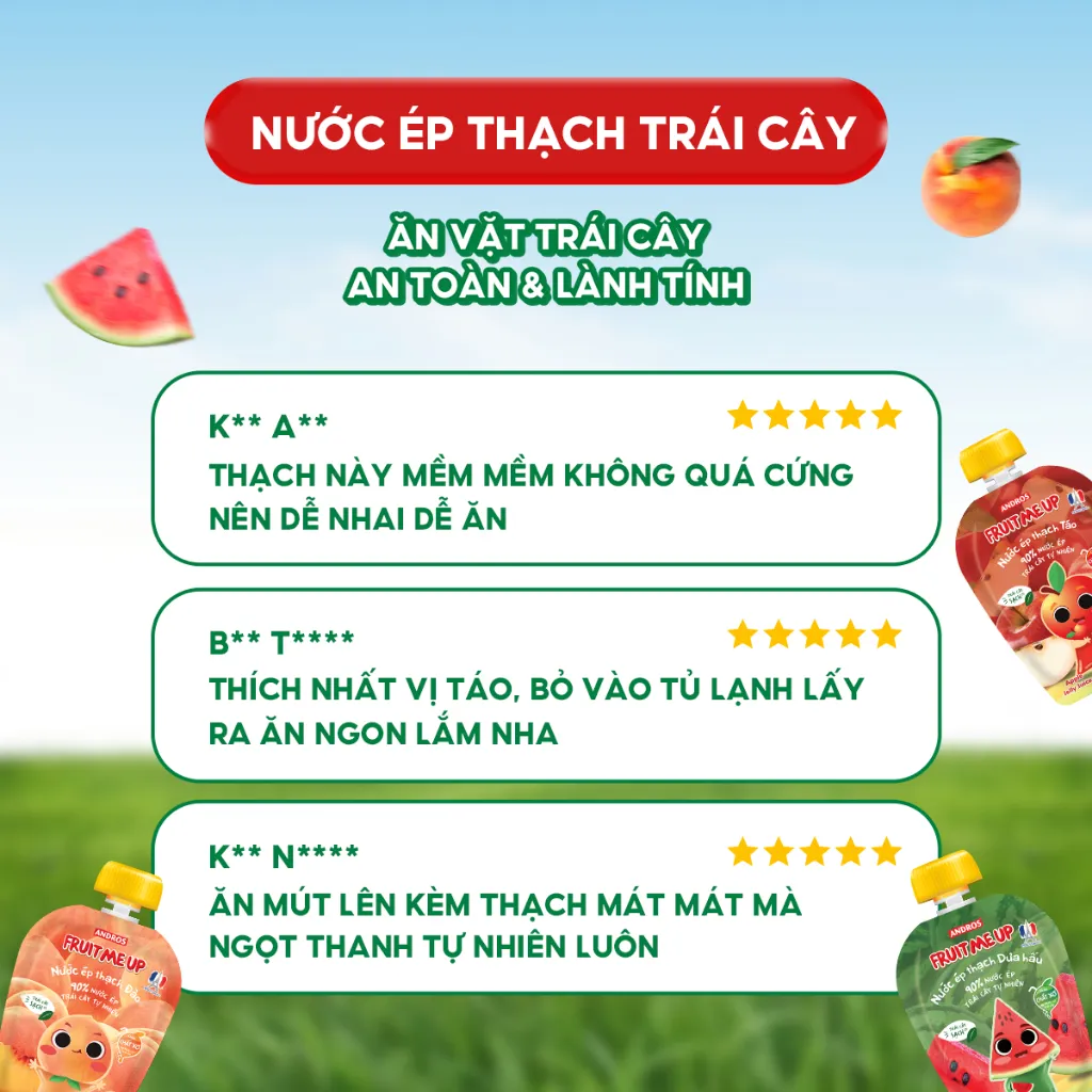 Ảnh Combo 10 Túi Thạch Trái Cây - 90% Nước Ép Trái Cây Thật - ANDROS FRUIT ME UP - 90g x 10 3