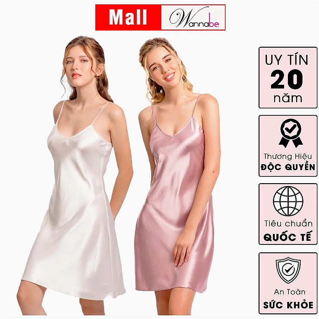 Ảnh Combo 2 đầm ngủ lụa WANNABE váy ngủ tối giản 2 dây êm dịu trẻ trung chăm sóc làn da giấc ngủ DN612 2