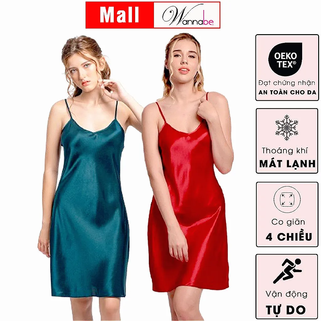 Ảnh Combo 2 đầm ngủ lụa WANNABE váy ngủ tối giản 2 dây êm dịu trẻ trung chăm sóc làn da giấc ngủ DN612 3