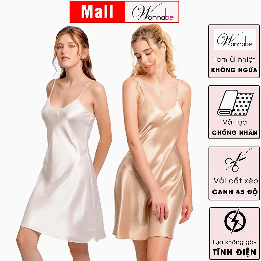 Ảnh Combo 2 đầm ngủ lụa WANNABE váy ngủ tối giản 2 dây êm dịu trẻ trung chăm sóc làn da giấc ngủ DN612 4
