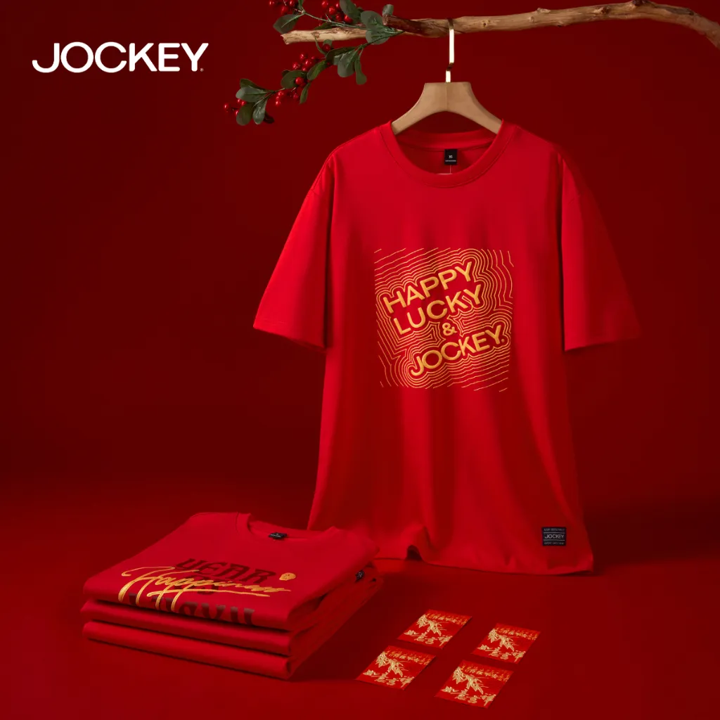 Ảnh COMBO 2 Áo thun T-shirt  đỏ may mắn Jockey Cotton Nam Nữ - 2J4100J4101 3
