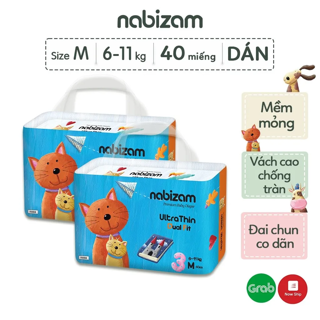 Ảnh Combo 2 Bịch Tã Dán NABIZAM Ultra Thin Size M Cho Bé 6-11kg, 40 Miếng/Bịch 2