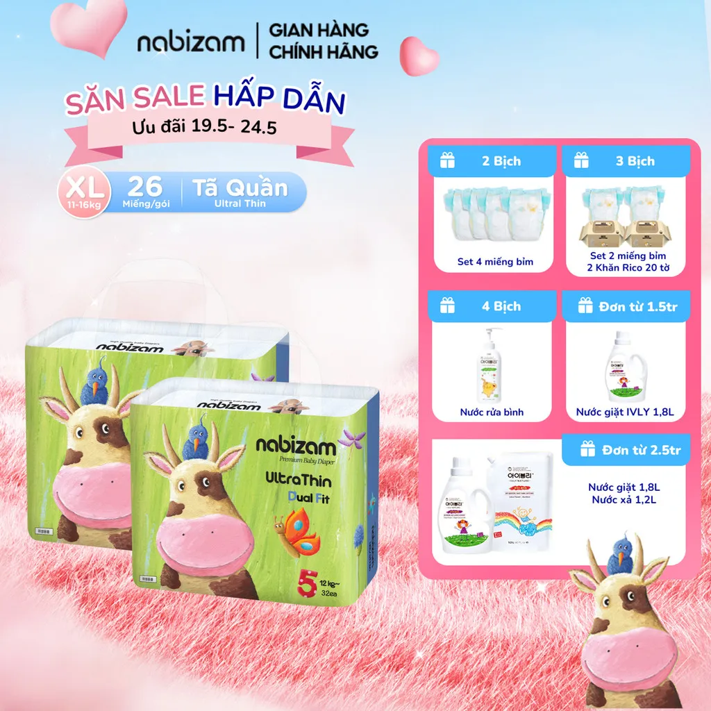 Ảnh Combo 2 Bịch Tã Quần NABIZAM Ultra Thin Nội Địa Hàn Rãnh Chống Tràn Linh Hoạt Size XL Cho Bé Từ 11-16kg, 26 Miếng/Bịch 1