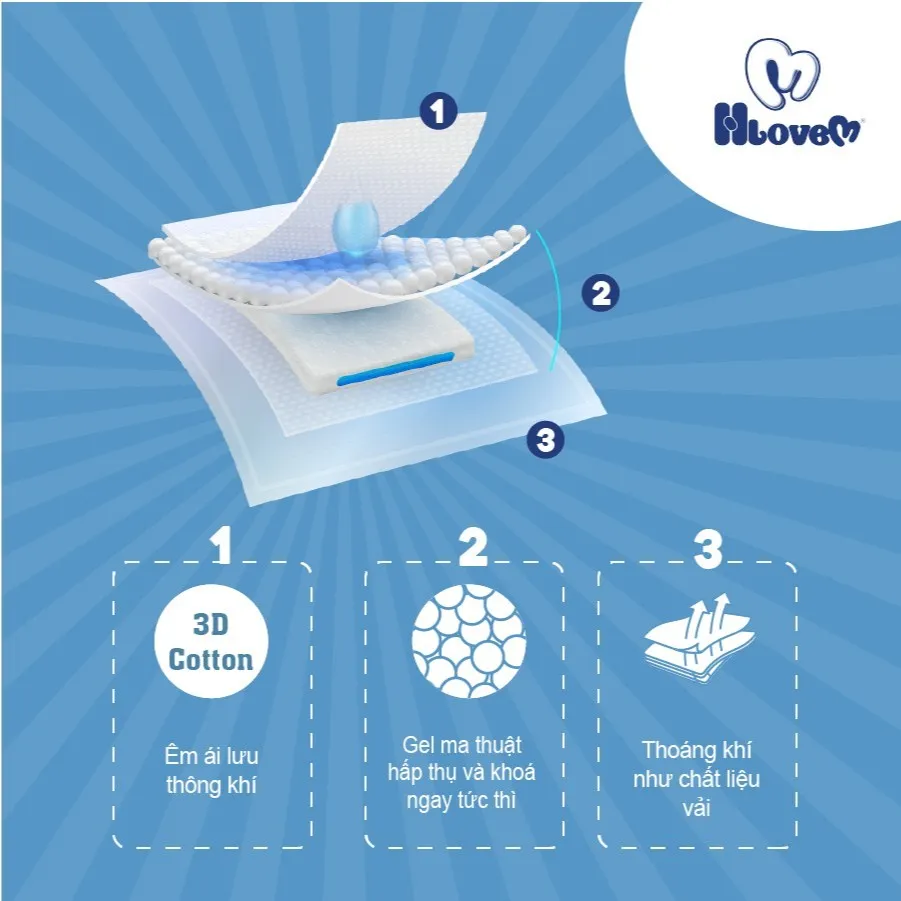 Ảnh Combo 2 Bỉm Tã Quần HLOVEM Cao Cấp Size M/L/XL/2XL/3XL/4XL/5XL 1