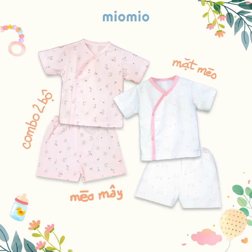 Ảnh Combo 2 Bộ Quần Áo Cộc Cài Lệch Sơ Sinh MIOMIO Cho Bé Trai, Bé Gái (Từ 0 - 24 Tháng), Vải Cotton 1