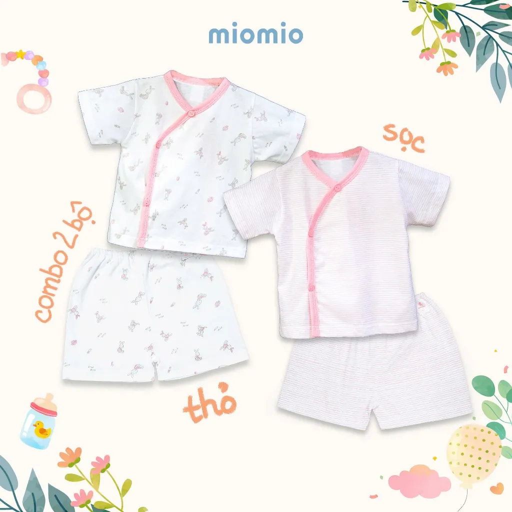 Ảnh Combo 2 Bộ Quần Áo Cộc Cài Lệch Sơ Sinh MIOMIO Cho Bé Trai, Bé Gái (Từ 0 - 24 Tháng), Vải Cotton 2