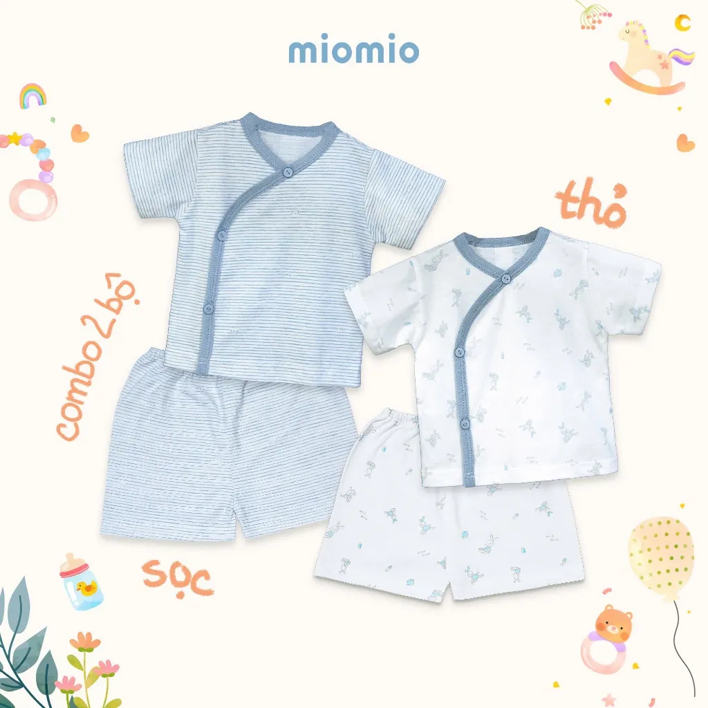 Ảnh Combo 2 Bộ Quần Áo Cộc Cài Lệch Sơ Sinh MIOMIO Cho Bé Trai, Bé Gái (Từ 0 - 24 Tháng), Vải Cotton 3
