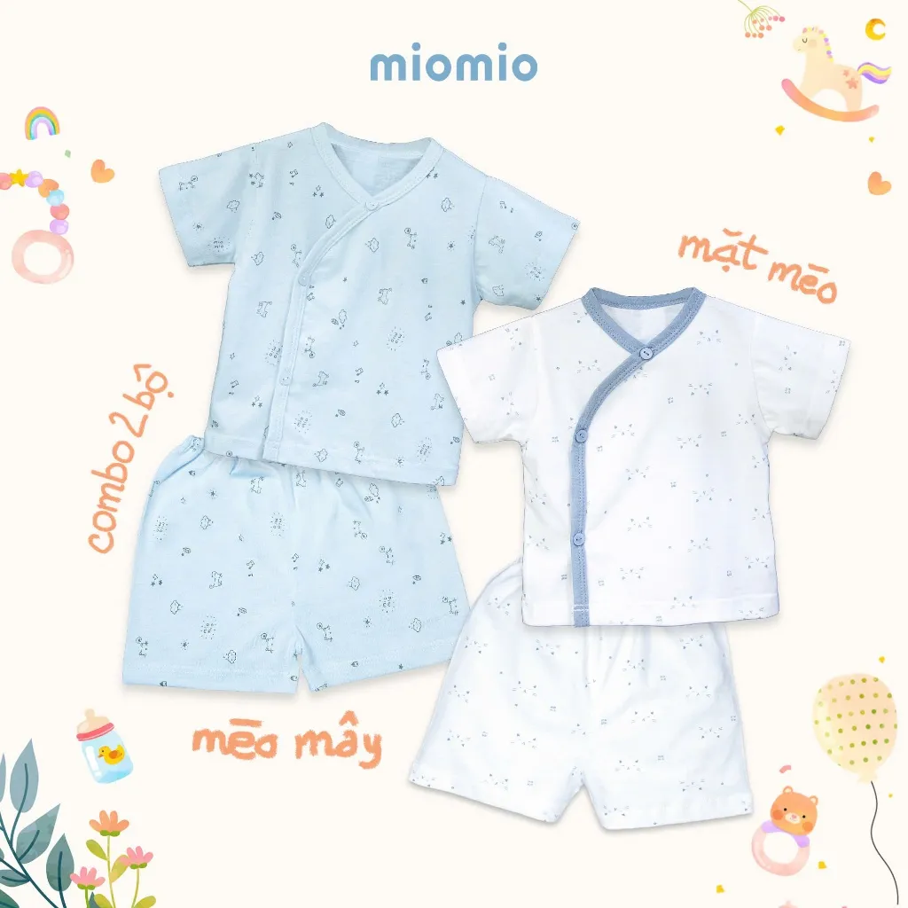 Ảnh Combo 2 Bộ Quần Áo Cộc Cài Lệch Sơ Sinh MIOMIO Cho Bé Trai, Bé Gái (Từ 0 - 24 Tháng), Vải Cotton 4