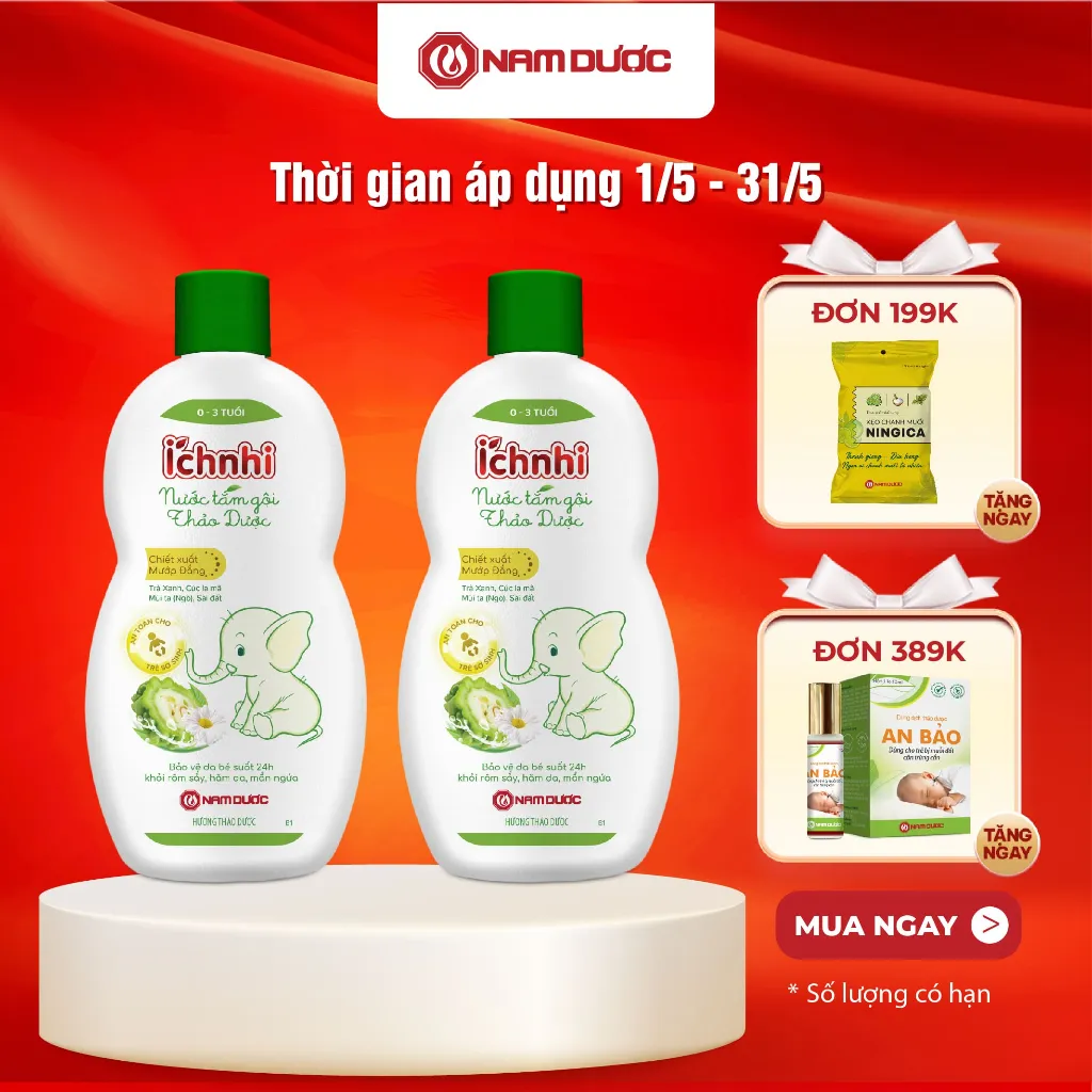 Ảnh Combo 2 chai Nước tắm gội thảo dược Ích Nhi (0-3 tuổi) bảo vệ bé suốt 24h ngừa rôm sảy, hăm da, mẩn ngứa, 230ml/ 1 chai 1