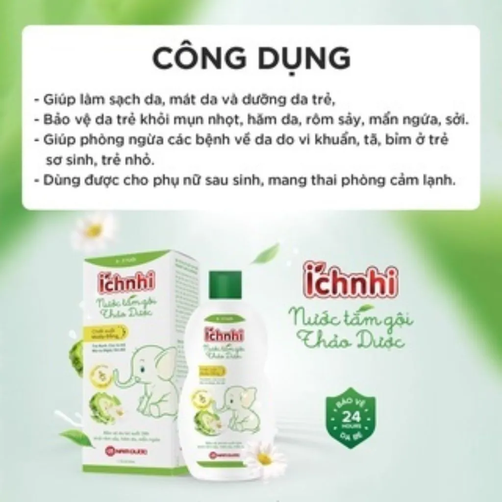 Ảnh Combo 2 chai Nước tắm gội thảo dược Ích Nhi (0-3 tuổi) bảo vệ bé suốt 24h ngừa rôm sảy, hăm da, mẩn ngứa, 230ml/ 1 chai 2