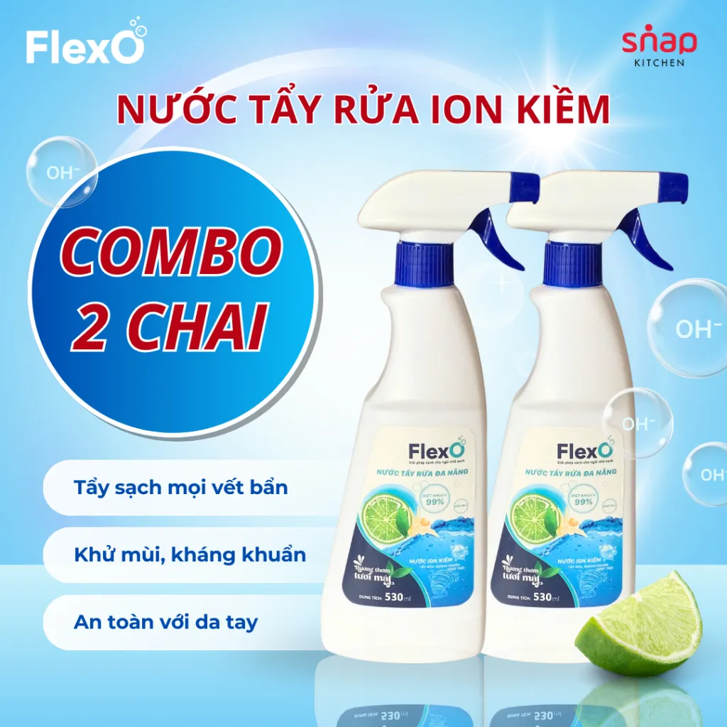 Ảnh Combo 2 Chai Tẩy Rửa Đa Năng FlexO ion Kiềm pH 12.5_Siêu Sạch Mọi Vết Bẩn_Chai 530ml [Snap Kitchen] 1