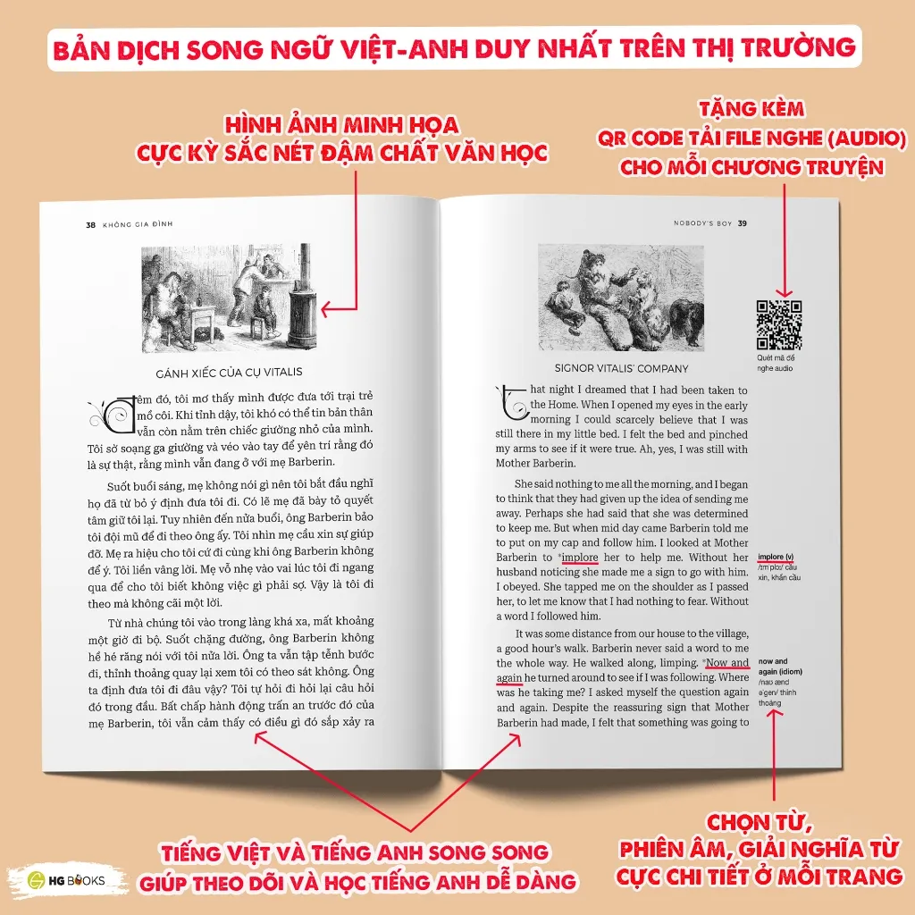 Ảnh Combo 2 Cuốn Sách Không Gia Đình - Truyện Song Ngữ Kinh Điển Có Note Từ Vựng Và File Nghe - HG Books 4