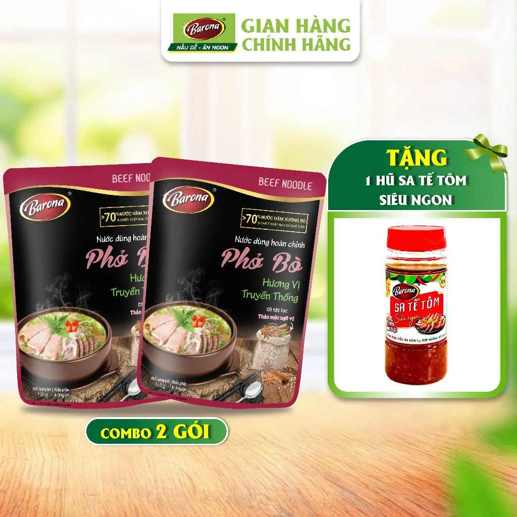Ảnh Combo 2 Gói Nước dùng Phở Bò Barona 150g [Tặng 1 hũ Sate Tôm Siêu Ngon 100g] 1