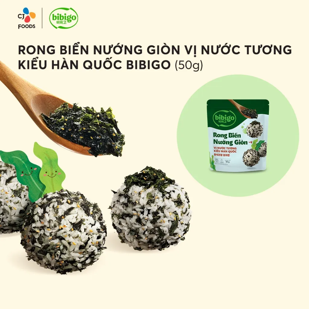 Ảnh Combo 2 gói Rong biển nướng giòn rắc cơm trộn cơm Hàn Quốc Bibigo - Vị Nước Tương & Cá Hồi (50g + 45g) 4