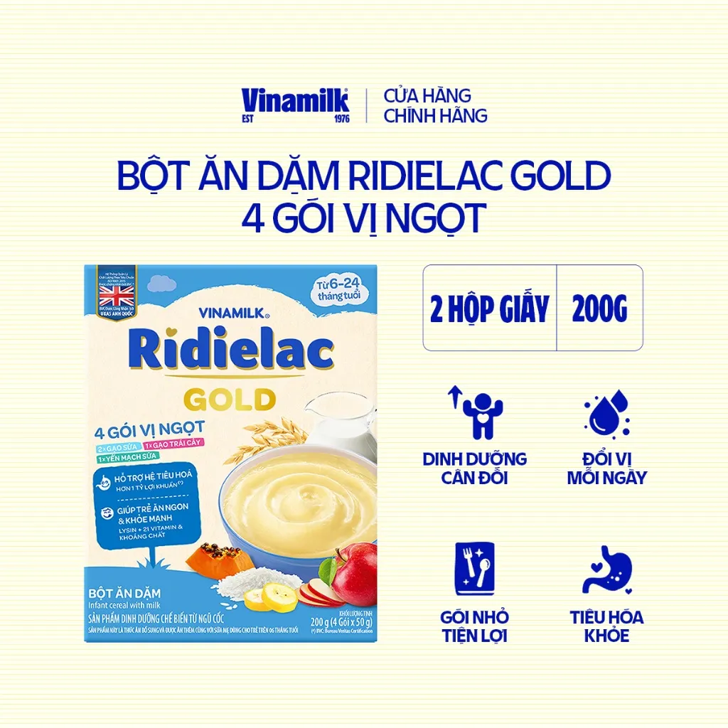 Ảnh Combo 2 hộp Bột Ăn Dặm 4 gói vị ngọt Ridielac Gold - Hộp 4 gói 50g 1