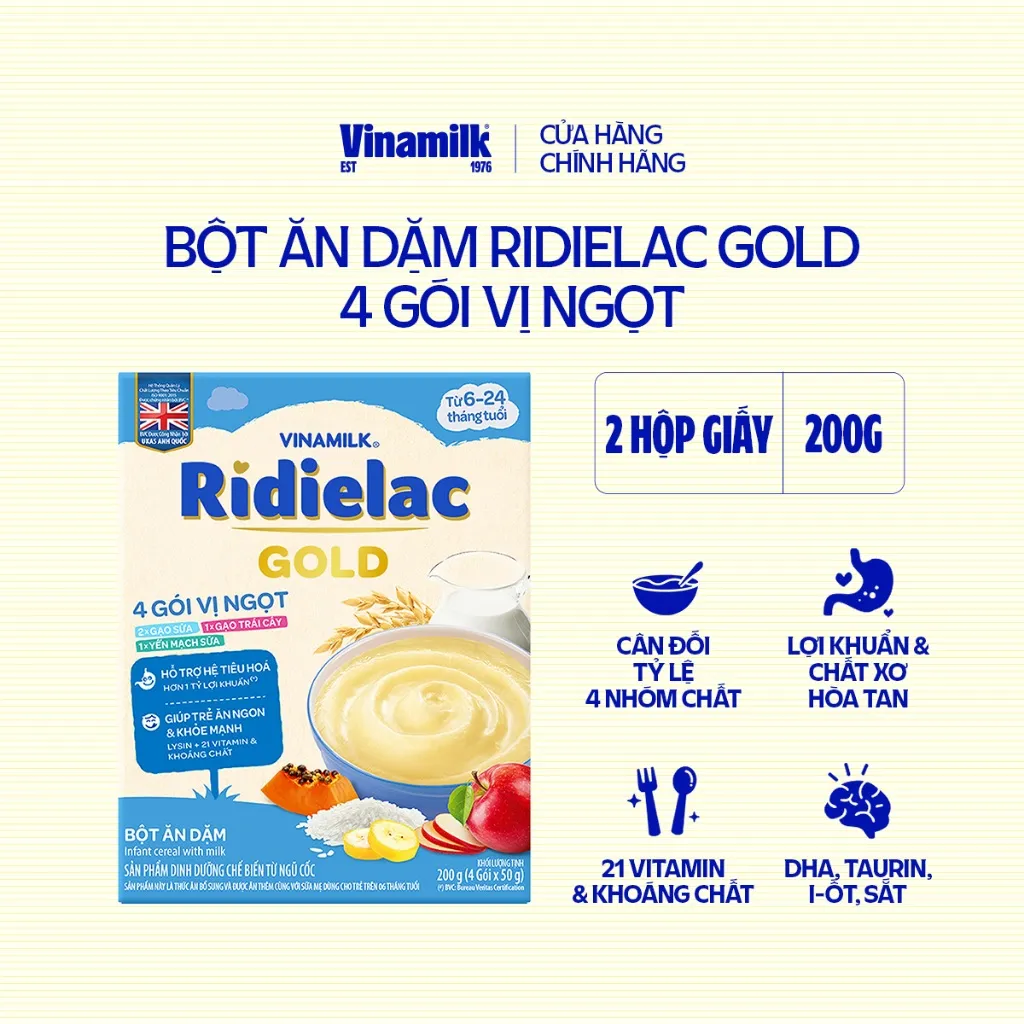 Ảnh Combo 2 hộp Bột Ăn Dặm 4 gói vị ngọt Ridielac Gold - Hộp 4 gói 50g 2