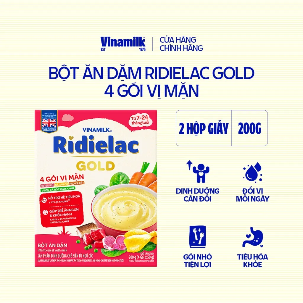 Ảnh Combo 2 hộp Bột Ăn Dặm 4 gói vị mặn Ridielac Gold - Hộp 4 gói 50g 1