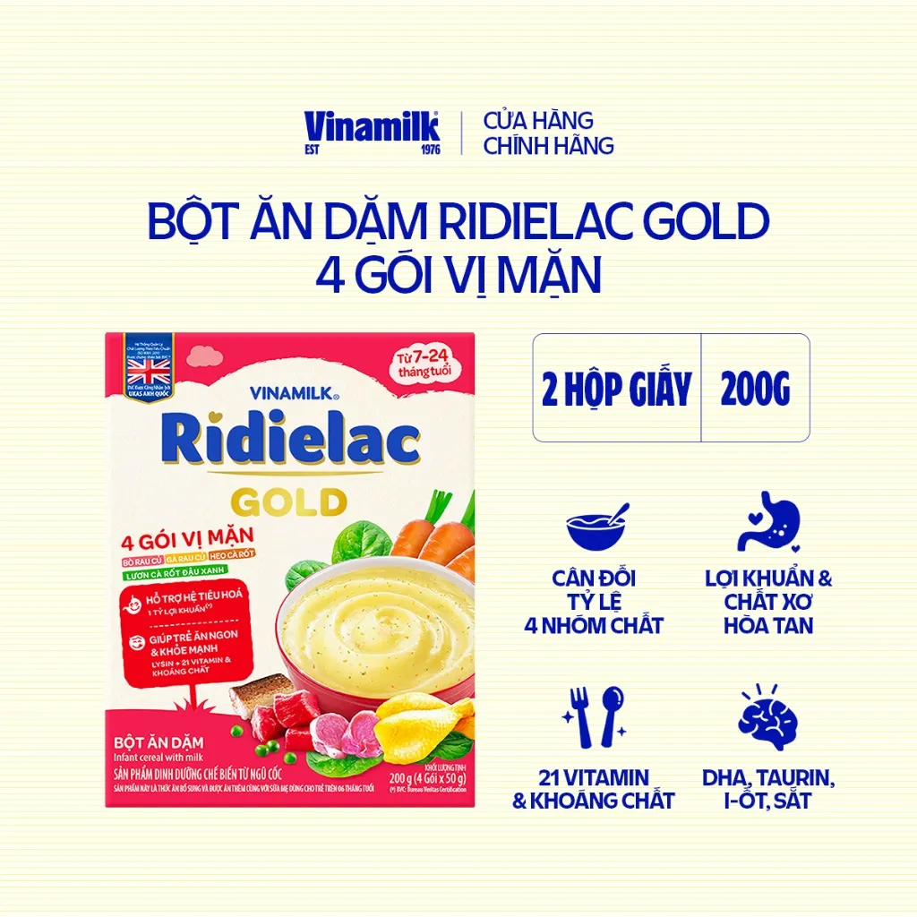 Ảnh Combo 2 hộp Bột Ăn Dặm 4 gói vị mặn Ridielac Gold - Hộp 4 gói 50g 2