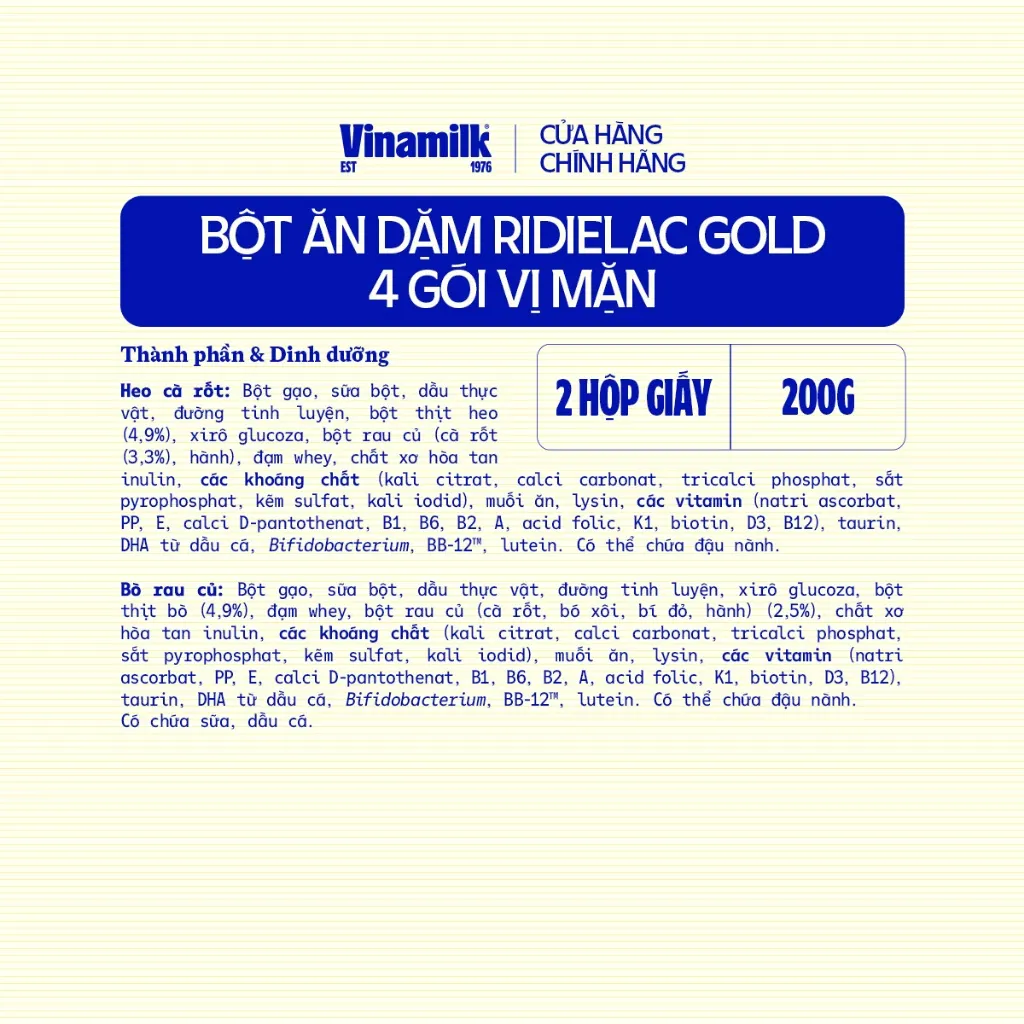 Ảnh Combo 2 hộp Bột Ăn Dặm 4 gói vị mặn Ridielac Gold - Hộp 4 gói 50g 3