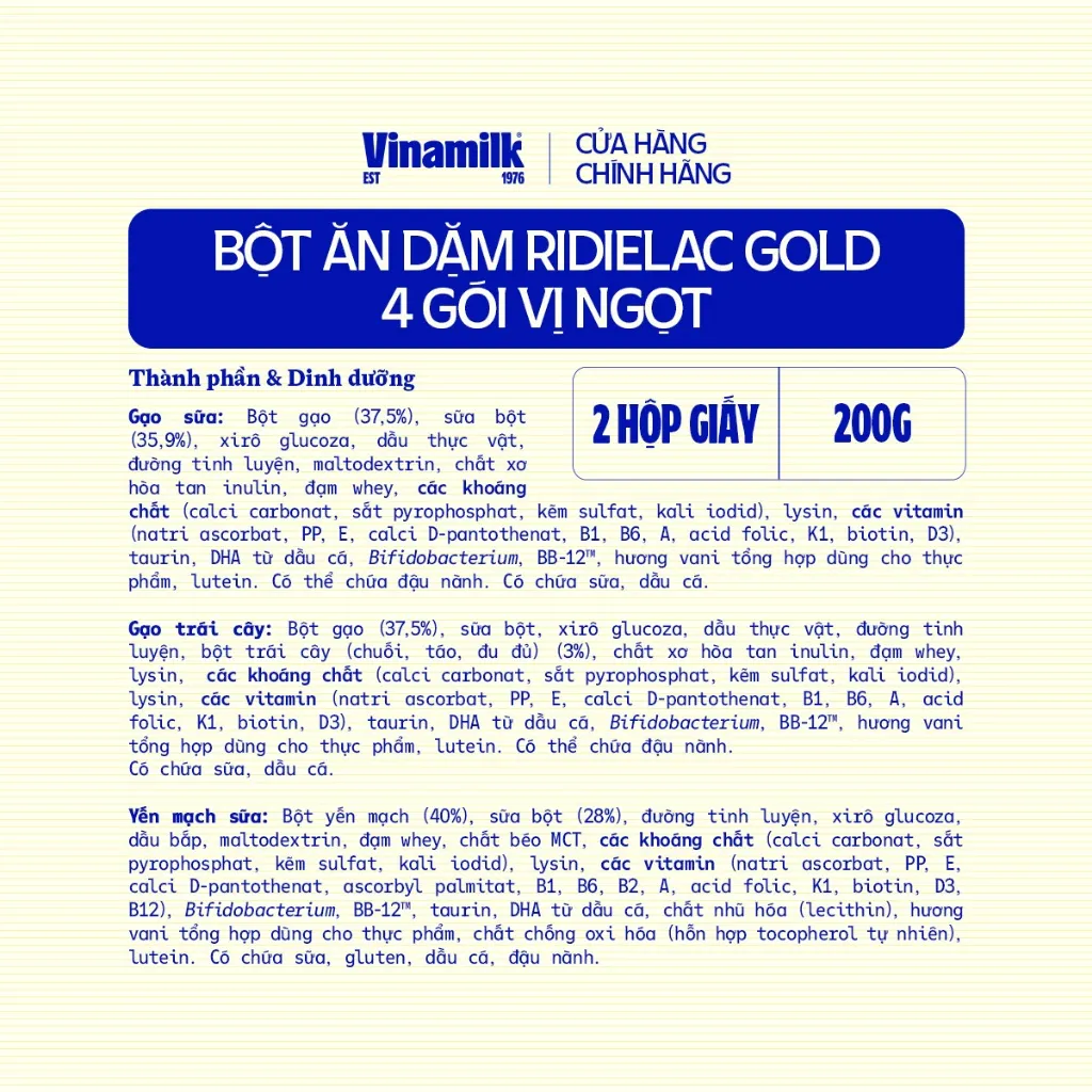 Ảnh Combo 2 hộp Bột Ăn Dặm 4 gói vị ngọt Ridielac Gold - Hộp 4 gói 50g 3