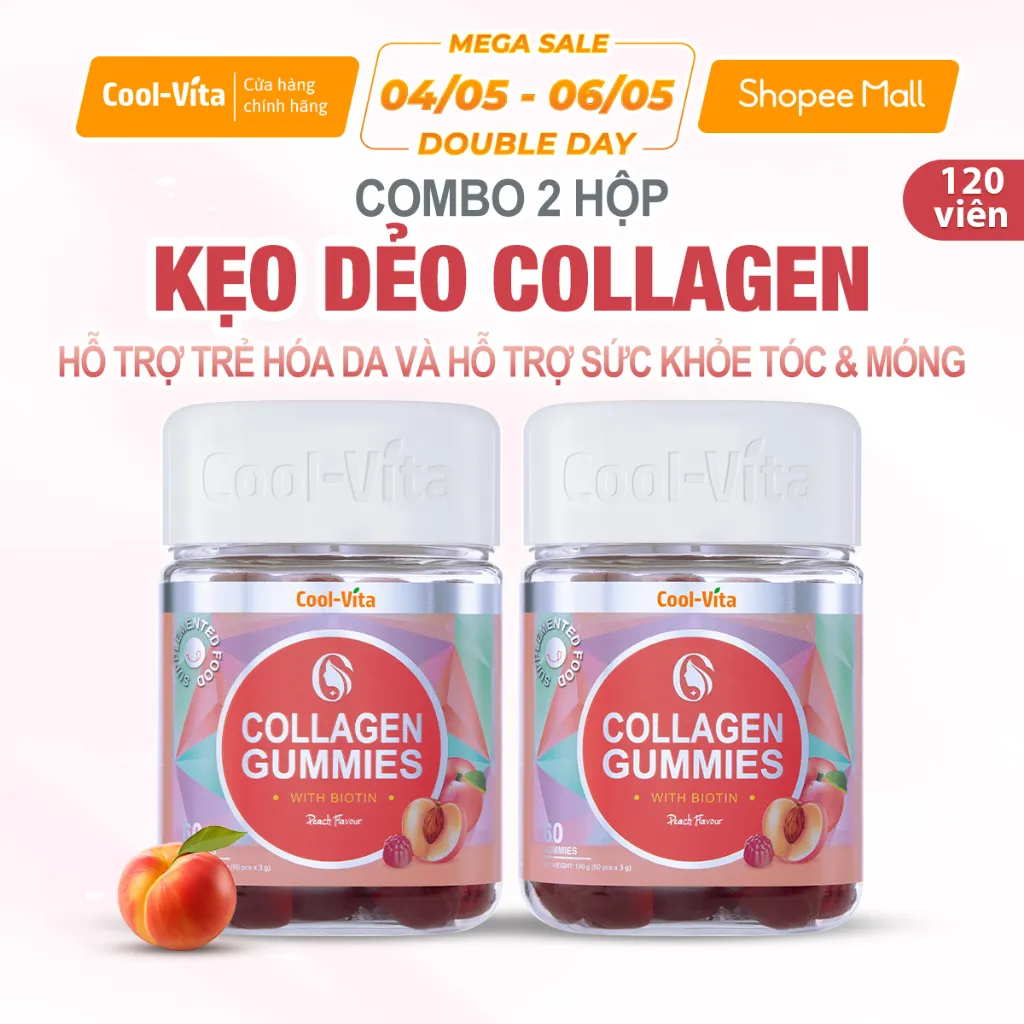 Ảnh Combo 2 Hộp Kẹo Dẻo Collagen Hỗ Trợ Trẻ Hóa Sáng Da Kết Hợp Biotin, Vitamin C & Vitamin E CoolVita (60 viên x 3g)/hộp 1