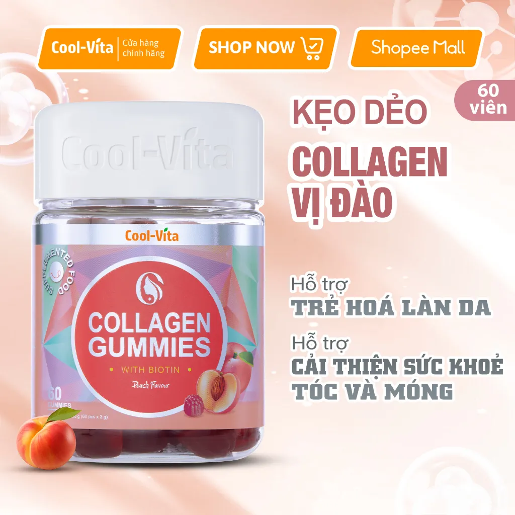 Ảnh Combo 2 Hộp Kẹo Dẻo Collagen Hỗ Trợ Trẻ Hóa Sáng Da Kết Hợp Biotin, Vitamin C & Vitamin E CoolVita (60 viên x 3g)/hộp 2