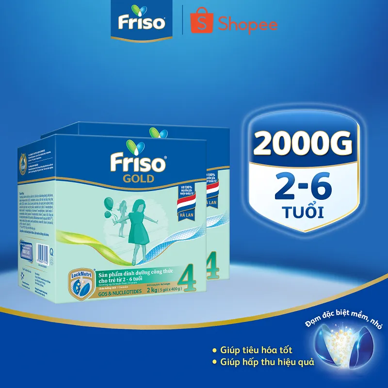 Ảnh Combo 2 Hộp Sữa Bột Friso Gold 4 Hộp Giấy 2KG 1