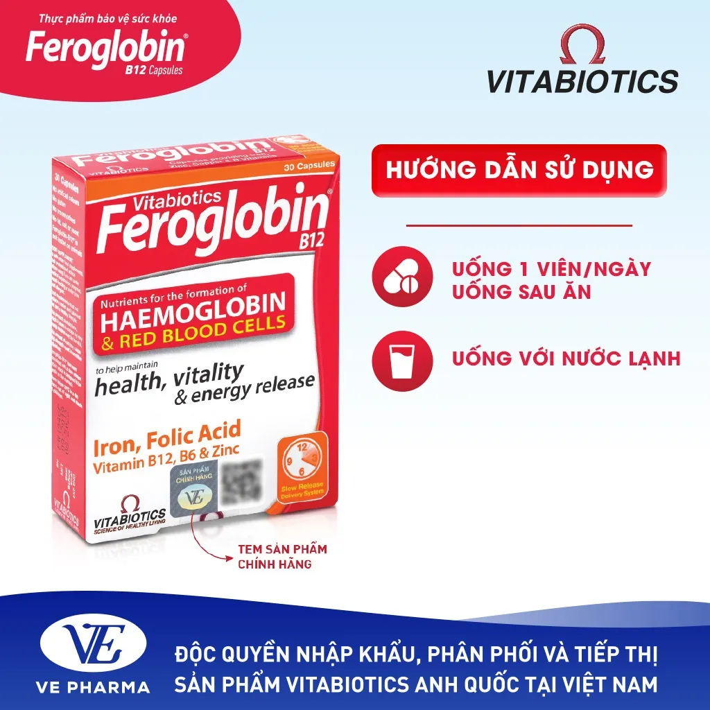 Ảnh Combo 2 Hộp Viên Uống Bổ Máu Vitabiotics FEROGLOBIN B12 Cung Cấp Sắt Hỗ Trợ Tăng Khả Năng Tạo Máu Hộp 30 Viên 3