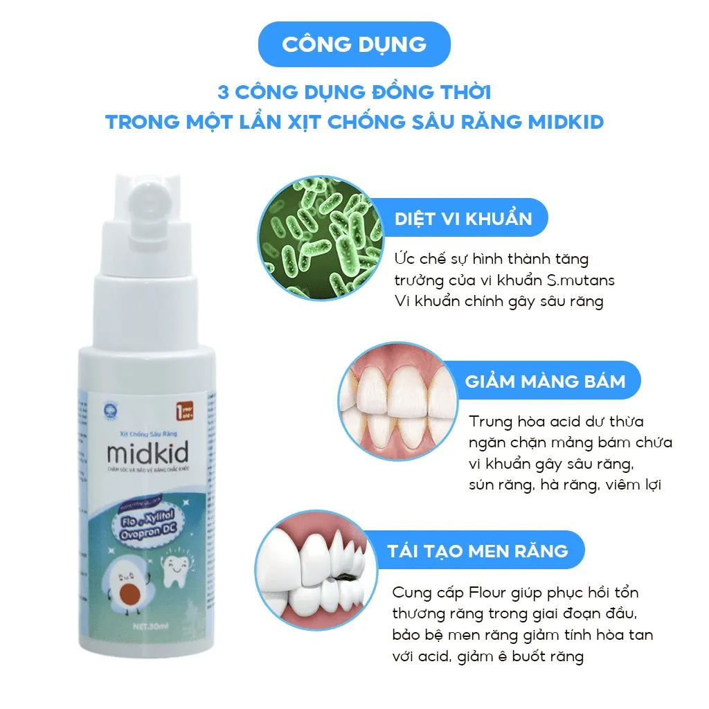 Ảnh Combo 2 hộp Xịt chống sâu răng Midkid vị nho 30ml cho bé từ 1 tuổi giúp làm sạch, ngăn ngừa ố vàng 2