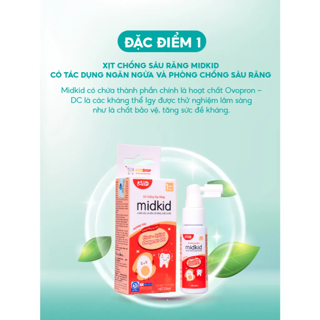 Ảnh Combo 2 hộp xịt chống sâu răng MIDKID vị táo 20ml cho bé từ 1 tuổi - Tặng Bàn chải U hình thú ngẫu nhiên + Sticker 2