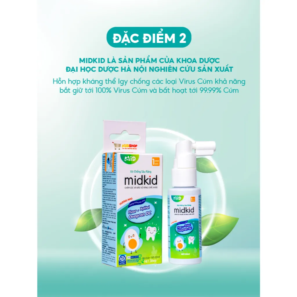 Ảnh Combo 2 hộp Xịt chống sâu răng Midkid vị nho 30ml cho bé từ 1 tuổi - Tặng Bàn chải U hình thú ngẫu nhiên + Sticker 4